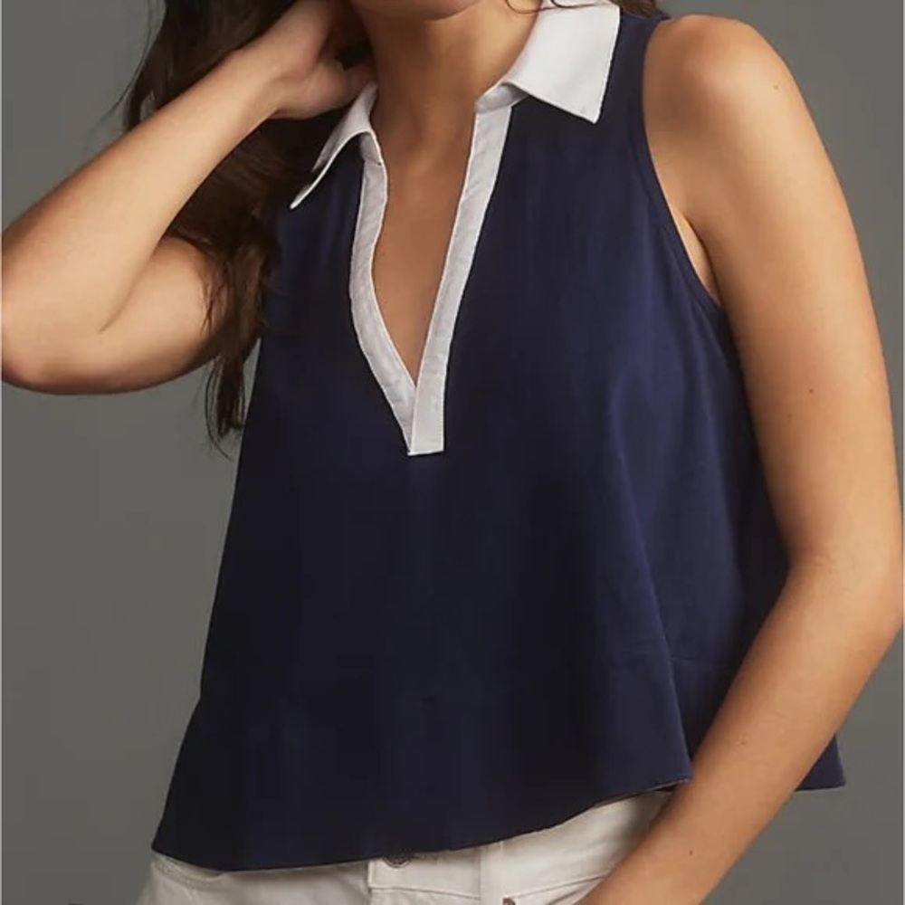 Maeve Navy Tank Top with White Trim